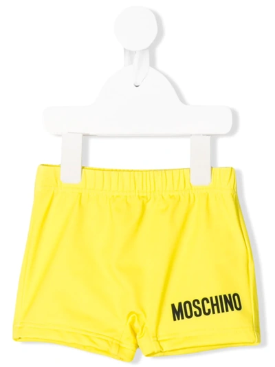 Moschino Babies' Logo Print Swim Shorts In Yellow
