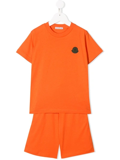 Moncler Kids' Logo Patch Tracksuit Set In Orange