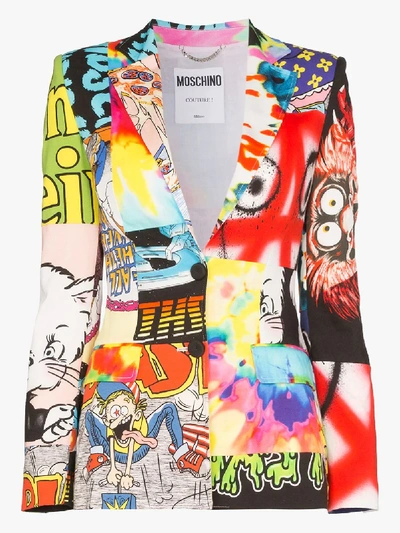 Moschino Cartoon Print Patchwork Blazer In White