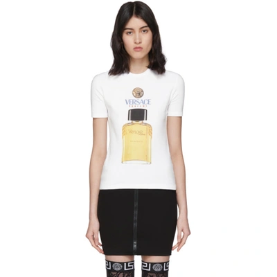 Versace Profume Print Cotton Jersey T-shirt In A1001 White