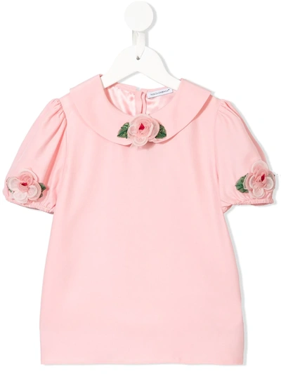 Dolce & Gabbana Kids' Rose Detail Blouse In Pink