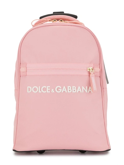 Dolce & Gabbana Kids' Cordura Nylon Wheelie Bag With Rubberized Logo In Pink