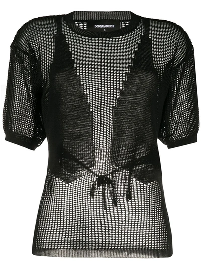 Dsquared2 Knitted Mesh Top In Black