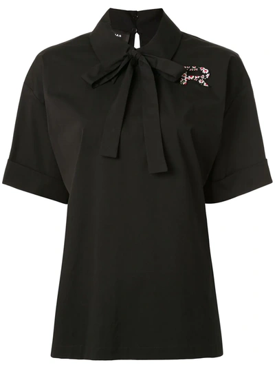 Rochas Bow-embellished Poplin Shirt In Black