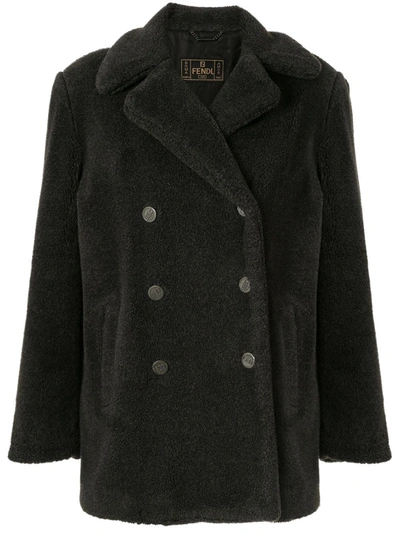 Pre-owned Fendi 1990s Double-breasted Teddy Coat In Grey