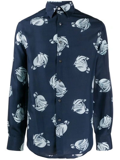 Lanvin Loose Fit Logo Printed Silk Shirt In Blue