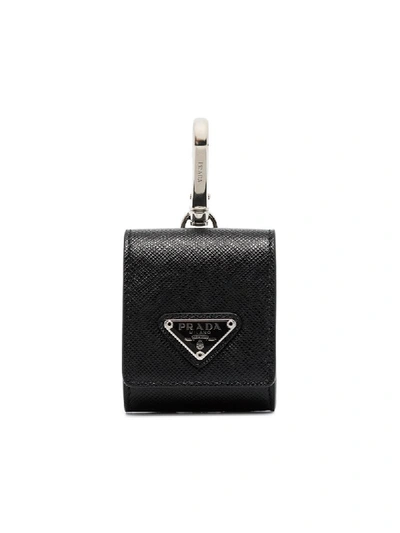 Prada Logo Plaque Earphone Case In Black