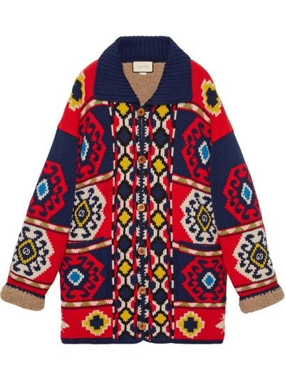 Gucci Intarsia Wool And Alpaca-blend Cardigan In Red