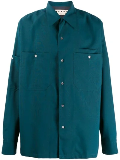 Marni Double-pocket Wool Shirt In Blue
