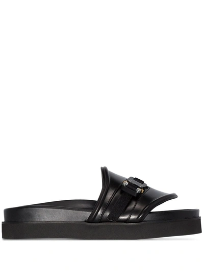 Alyx Black Leather Buckle Slides