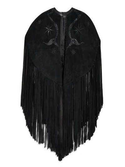 Emilio Pucci Fringed Suede And Snakeskin Cape In Black