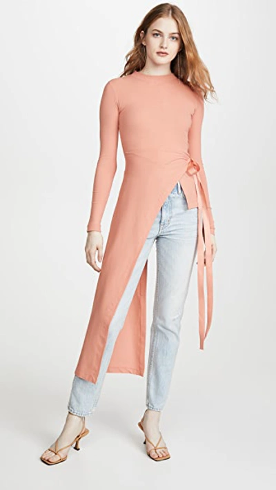 Rosetta Getty Long Sleeve Apron Wrap T-shirt In Coral