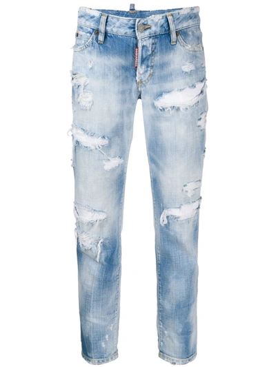 Dsquared2 Used Effect Cropped Jeans In Light Denim