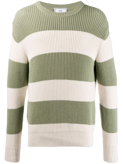 Ami Alexandre Mattiussi Ribbed Crew Neck Knitted Sweater In Green