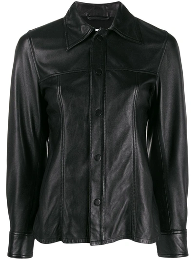 Ami Alexandre Mattiussi Smooth Leather Overshirt In Black