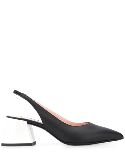 Msgm Bi-colour Slingback Mid-heel Pumps In Black