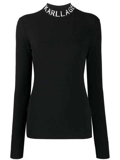 Karl Lagerfeld Logo Collar Slim-fit Sweatshirt In Black