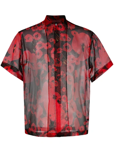 Les Hommes Ethereal Silk Shirt In Black/red