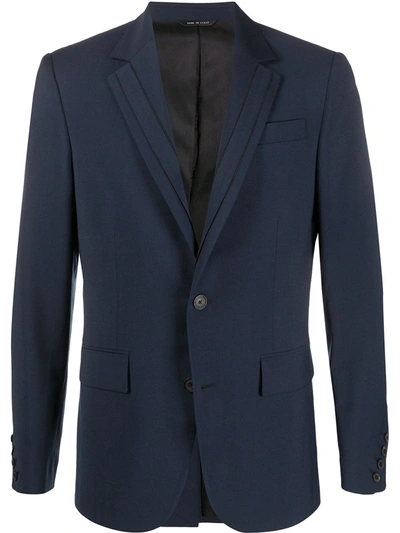 Les Hommes Striped Detail Fitted Blazer In Blue