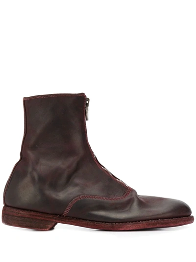 Guidi Cracked-effect Ankle Boots In Red