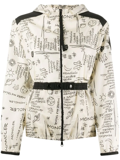 Moncler Ladies Illustration-print Hooded Jacket In Neutrals