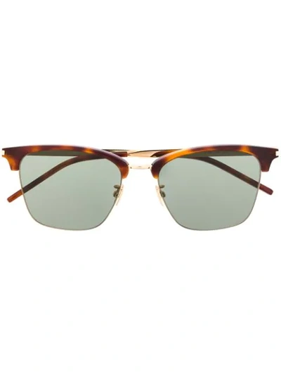 Saint Laurent Tortoiseshell Half Rim Sunglasses In Brown