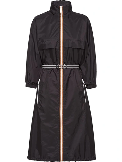 Prada Detachable Hood Midi Raincoat In Black