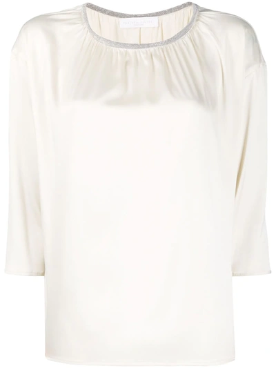 Fabiana Filippi Rhinestone Neck Loose-fit Blouse In Neutrals