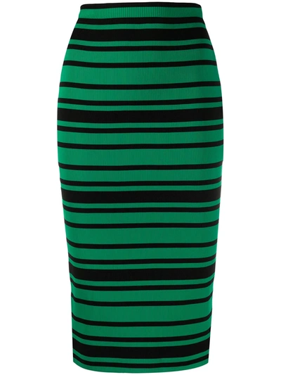 Plan C Striped Pull-on Skirt In Green/black
