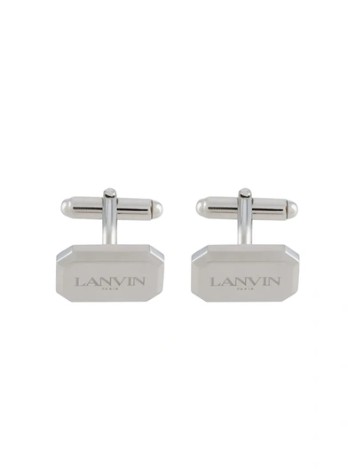 Lanvin Logo-engraved Rhodium-plated Cufflinks In Silver