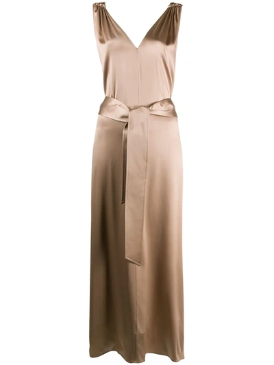 Brunello Cucinelli Tie-waist Midi Dress In Neutrals