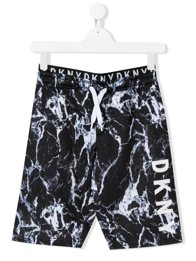 Dkny Kids' Logo Print Marbled-effect Shorts In Black