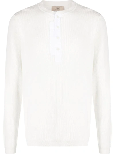 Maison Flaneur Ribbed Henley Jumper In White