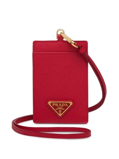 Prada Logo-plaque Lanyard Cardholder In Red
