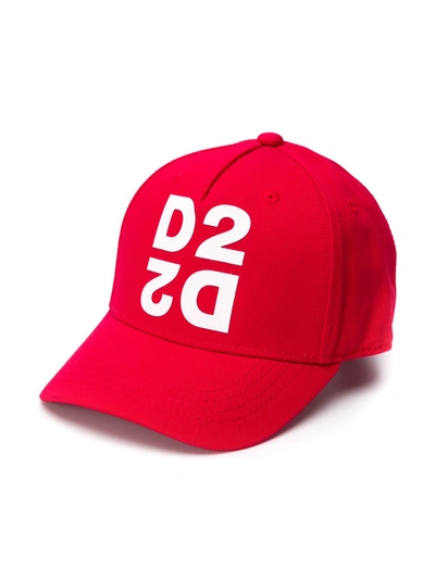 Dsquared2 Kids' Rubber Logo Gabardine Baseball Hat In Red