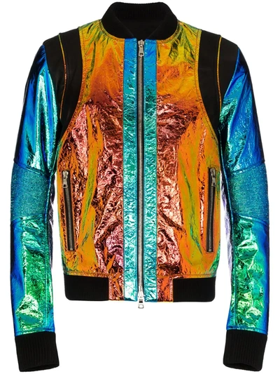 Balmain Holographic-effect Leather-trimmed Jacket In Black