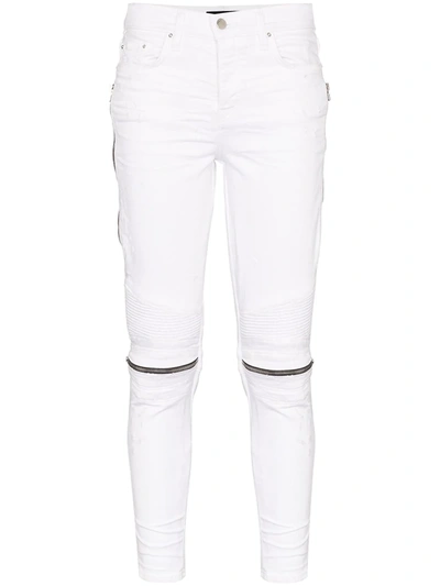 Amiri Zip Knee Skinny Jeans In White