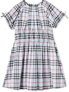 Burberry Teen Ruched Panel Checked Dress In Blue