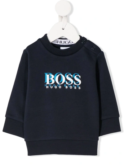 Hugo Boss Babies' Long Sleeve Layered Logo Print Jumper In Blue
