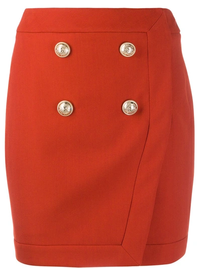 Balmain Button Detail Skirt In Orange