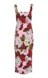Dolce & Gabbana Floral Print Square Neck Cady Pencil Dress In Geranium