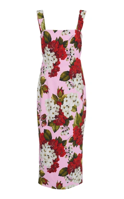 Dolce & Gabbana Floral Print Square Neck Cady Pencil Dress In Geranium