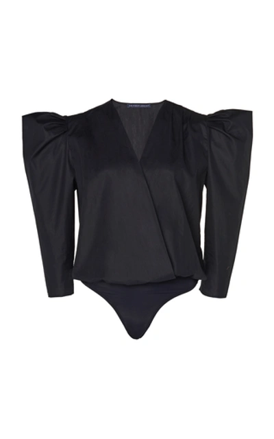 Zeynep Arcay Wrap-front Cotton Body Suit In Black