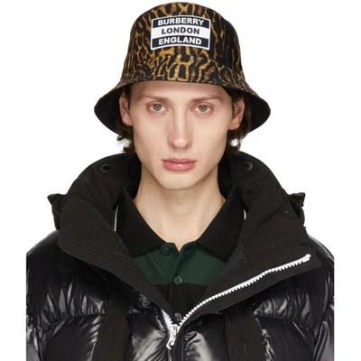 Burberry Reversible Black And Tan Leopard Print Bucket Hat