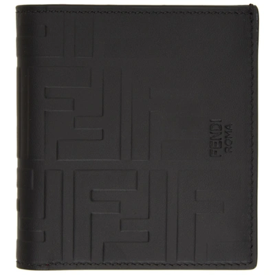 Fendi Black Embossed Logo Bifold Leather Wallet In F19kp Black