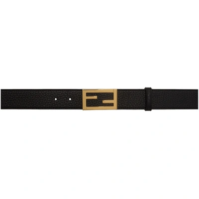 Fendi Black & Gold Leather Belt In F0kur Blkgd