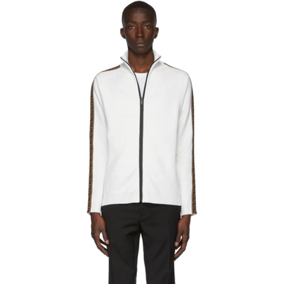 Fendi Ff Motif Stripe Cardigan In Ivory