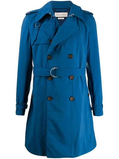 Alexander Mcqueen Trench Coat In Blue