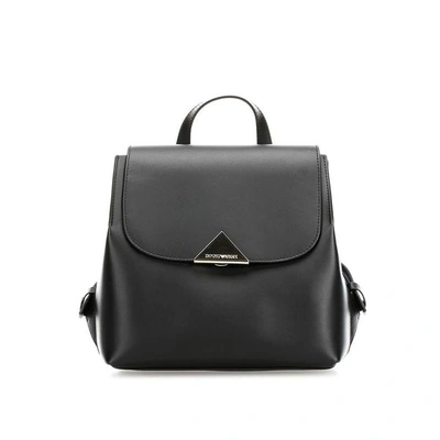 Emporio Armani Black Leather Golden Logo Backpack