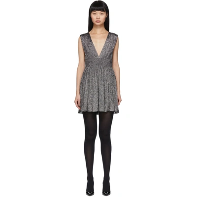 Saint Laurent Smocked Metallic Silk-blend Mini Dress In Silver